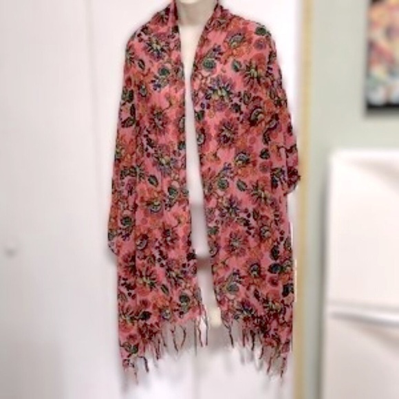 AERIE Pink Colorful Floral Scarf Sarong Wrap Flowers 77 x 26 inches - Picture 2 of 13